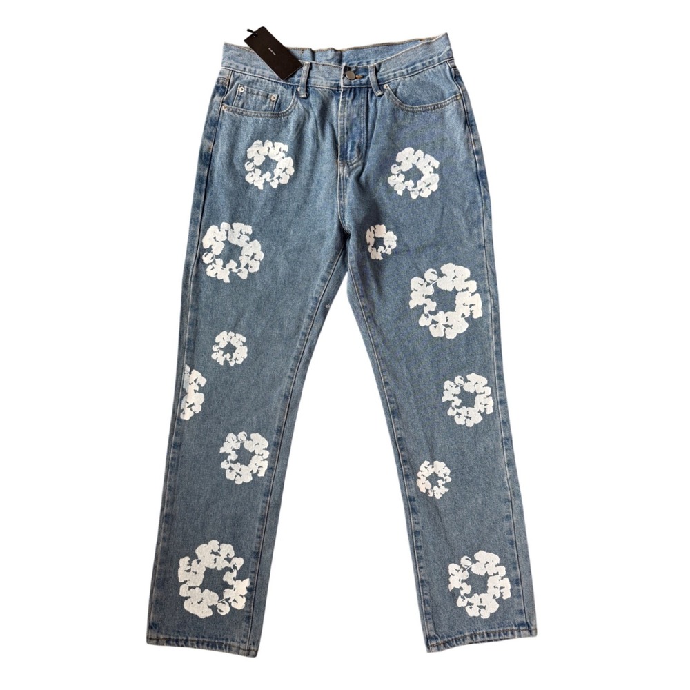 Black Icon Floral Print‎ Jeans Size 32 NWT Straight Leg Denim - Picture 2 of 8